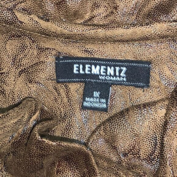 Elementz SZ 1X Women’s Soft Brown Faux Suede Ruffle Full Zip Lined Light Jacket - Picture 2 of 7